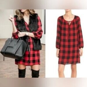 Madewell Red Signal Buffalo Plaid Wool Blend Lined Shift Dress Western Christmas